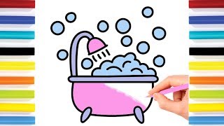 Coloring Bath-Tub With Color Markers Drawing And Colours For Childrens With Colored Markers