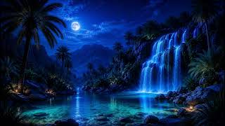 🌙 Midnight Oasis Waterfall 💙 Relaxing Ambient Music for Deep Sleep, Meditation &amp; Stress Relief
