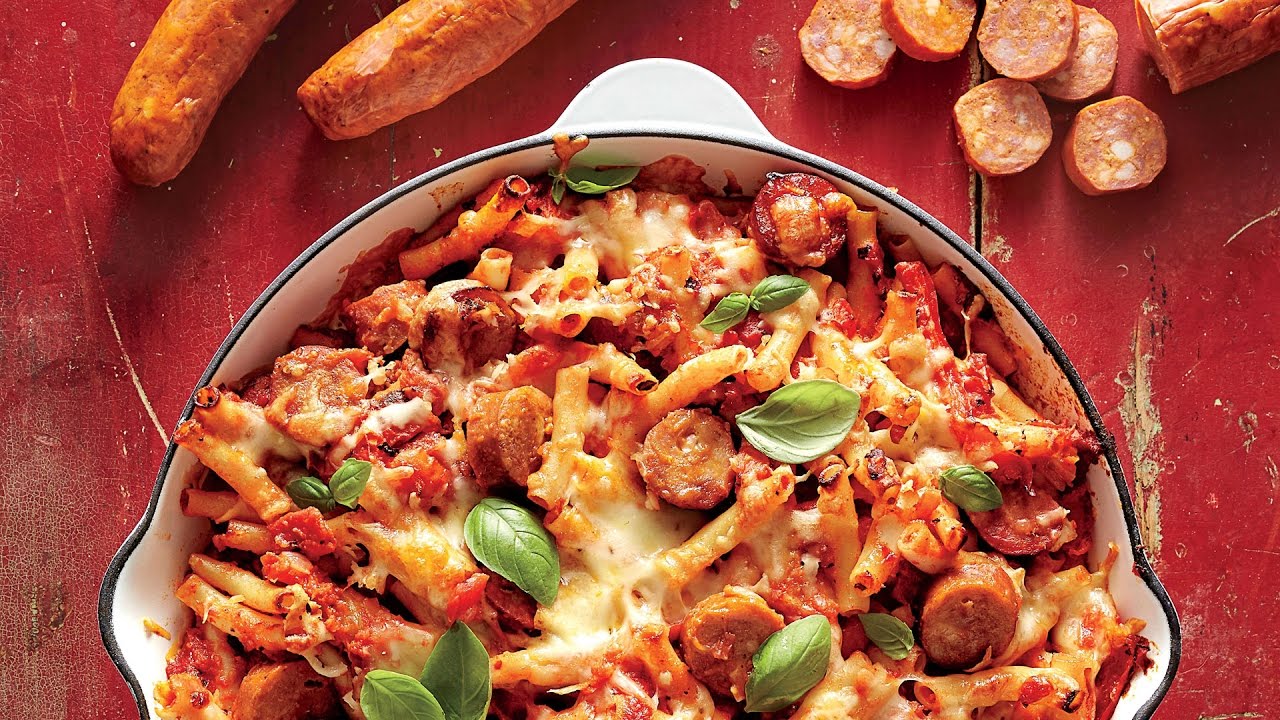 Skillet-Baked Ziti with Andouille, Tomatoes, and Peppers Southern Living - ...