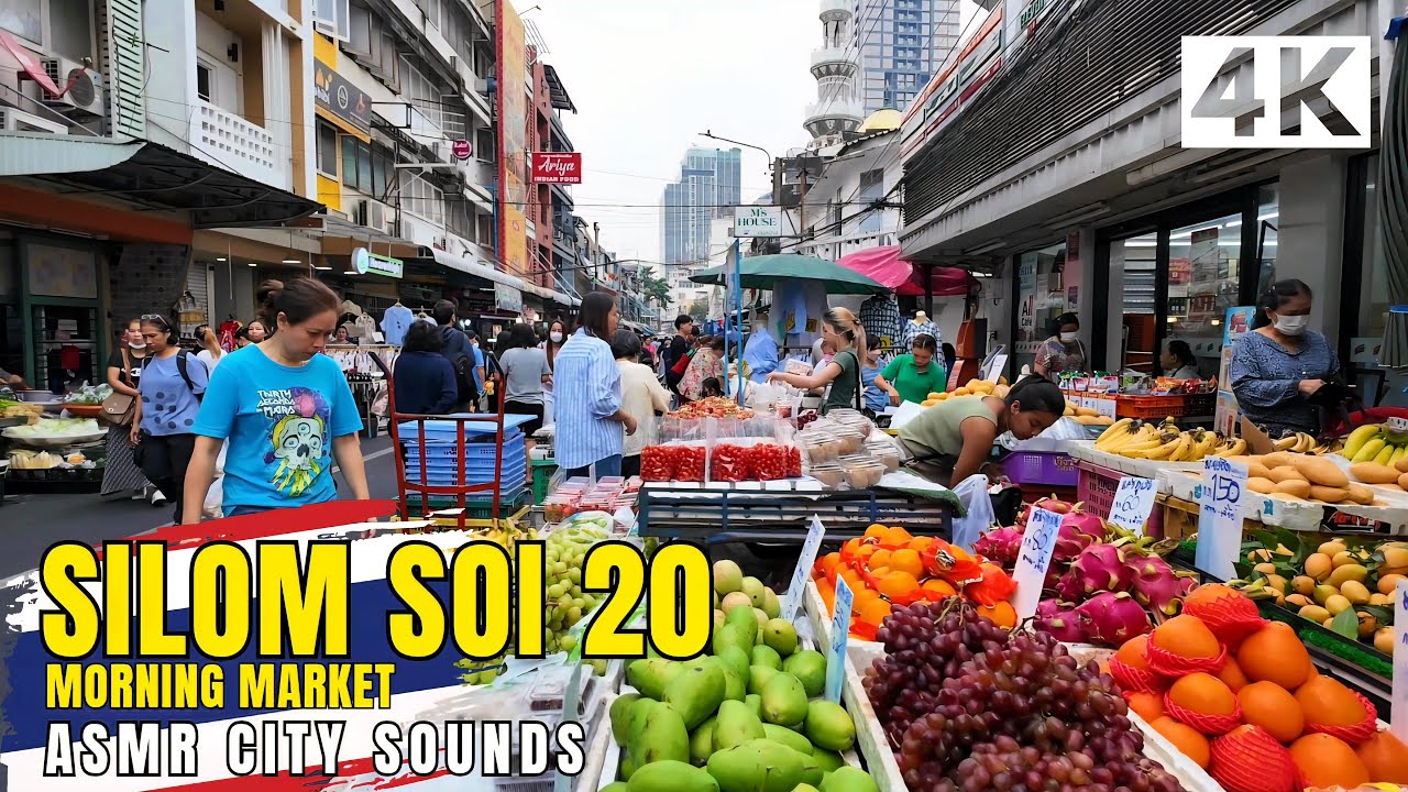 Bangkok, Thailand | Marknaden Silom Soi 20 Morning | Stadsvandring 4K