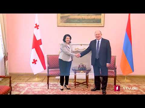 სალომე ზურაბიშვილის დახვედრის ოფიციალური ცერემონია სომხეთის პრეზიდენტის სასახლეში