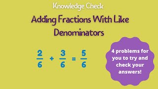 Adding Fractions With Like Denominators | Virtual Math Worksheet on Fractions