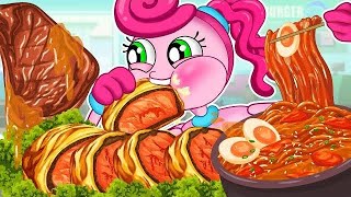 ASMR Mukbang Animation Beef Wellington Giant BBQ Fire Noodles  Mommy Long Legs Eating part