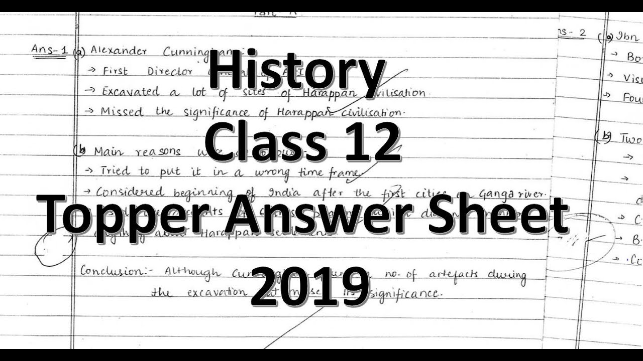 History class 12 topper answer sheet 2019