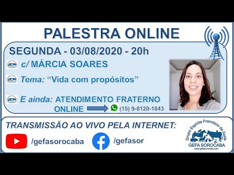 Assista: Palestra online - c/ M�?RCIA SOARES (03/08/2020)