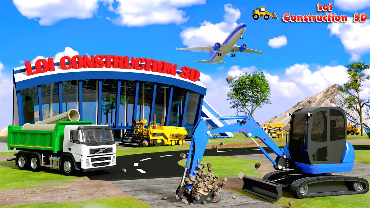 Excavator & Dump Truck Build Massive Airport Runway | Construction Animated