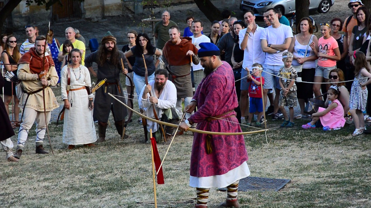 Longbow shooting during archer competition on Pribinova Nitrawa