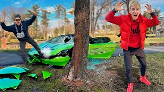 SuperCar Thief CRASHED my Lamborghini Sharerghini into a Tree!!