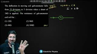 The deflection in moving coil galvanometer falls from 25 divisions to 5 division when a shunt of 24