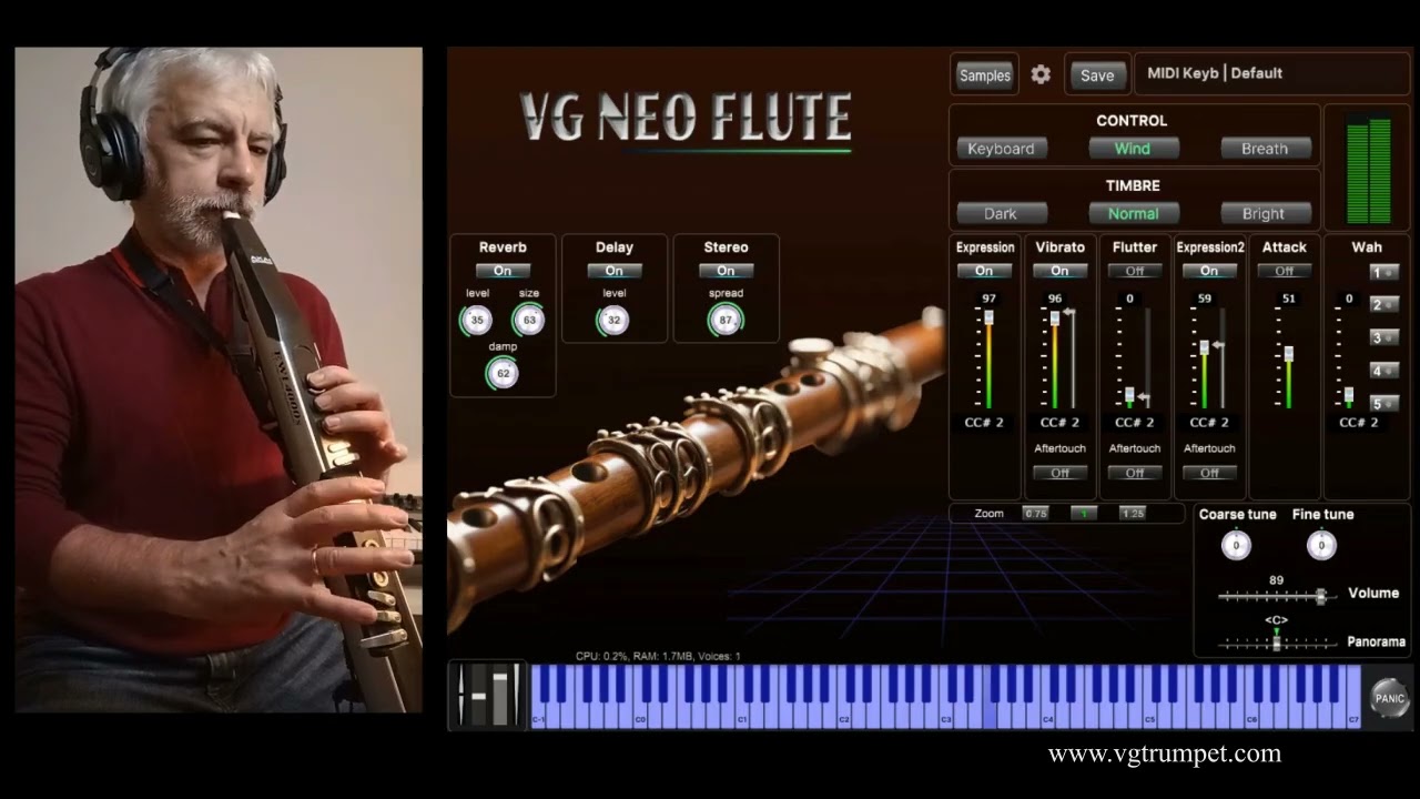 VG Neo Flute Virtual Instrument, vst, au plugins and standalone application. AKAI EWI4000s.