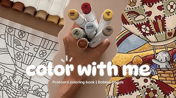 Color With Me | Postcard coloring book by Bobbie Goods | Hot air balloons in autumn | ASMR ☁️✨️