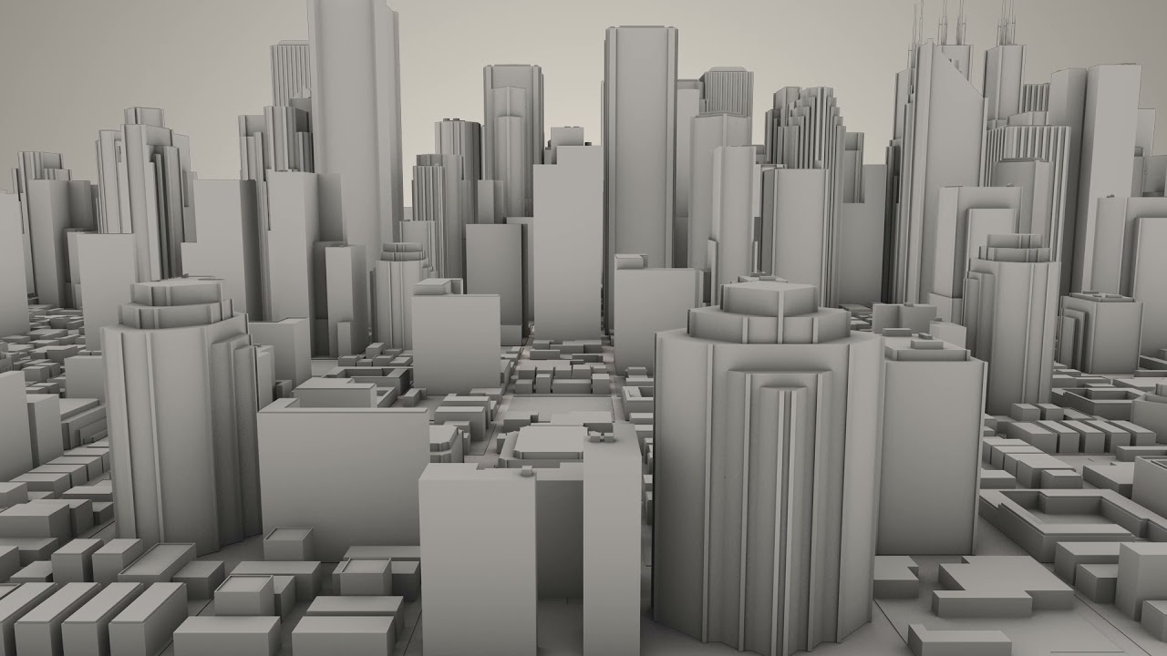 ビル街を進んでいくイメージcg モノトーン 株式会社フィジカルアイ