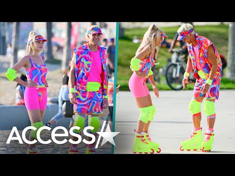 Margot Robbie & Ryan Gosling Are All Smiles On Roller Skates While Filming 'Barbie'