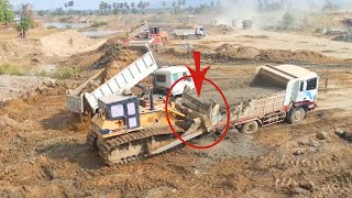 Outstanding Bulldozer D60P Push Soil And Rock Into Lake With 10 Ton Transport Truck Delivery