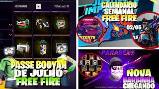 NOVO PASSE BOOYAH DE JULHO 2025 FREE FIRE! NOVO CALENDÁRIO SEMANAL, NOVA BARBA, OB49 E MUITO MAIS!!