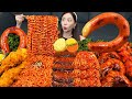 Mukbang asmr home made chicken buldak fire noodles kielbasa sausage enoki mushroom recipe ssoyoung