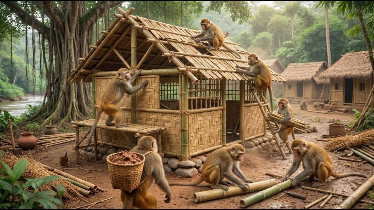 Monkeys Build Their Dream Bamboo Home | Amazing Teamwork
