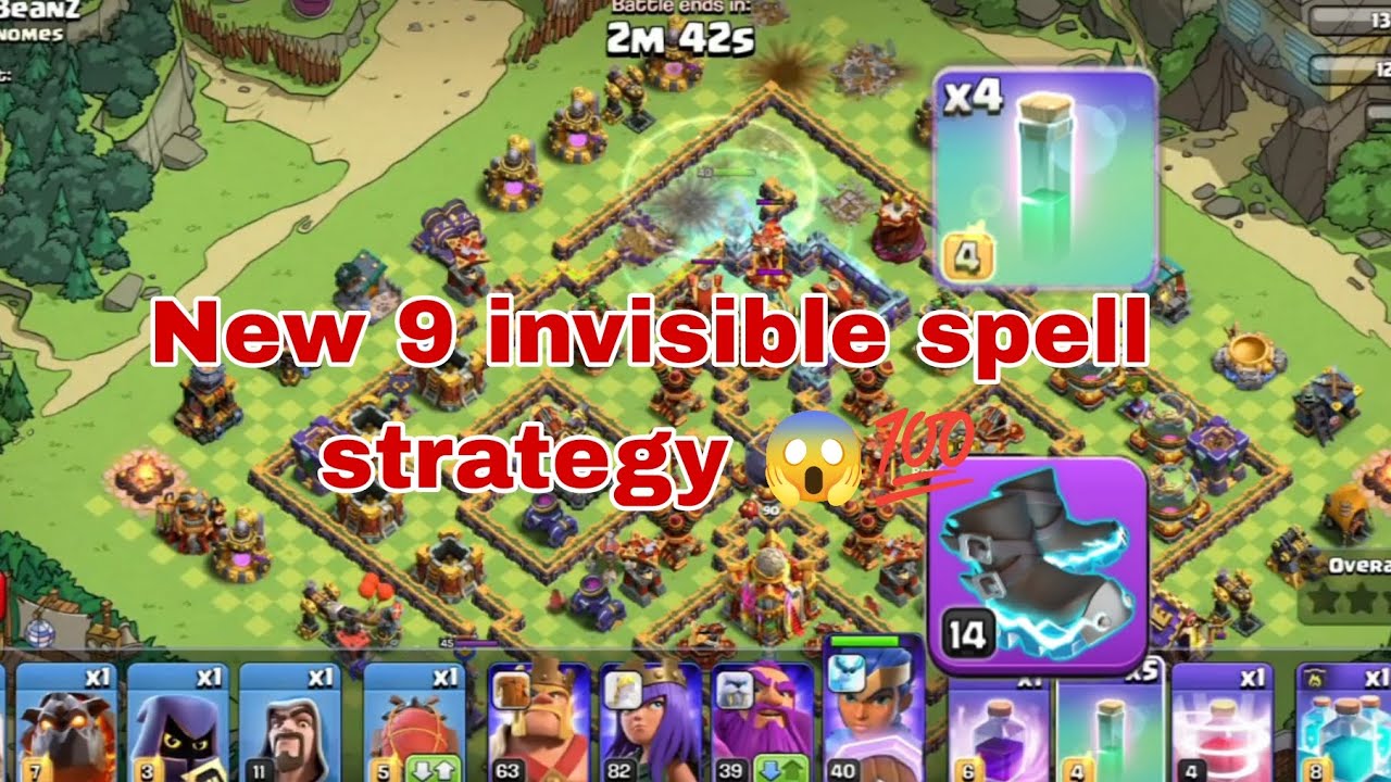 || clash of clan || New 9 invisible spell strategy 😱💯
