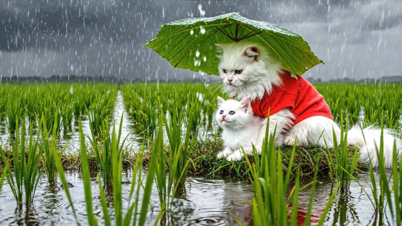 Cat grows rice Field  