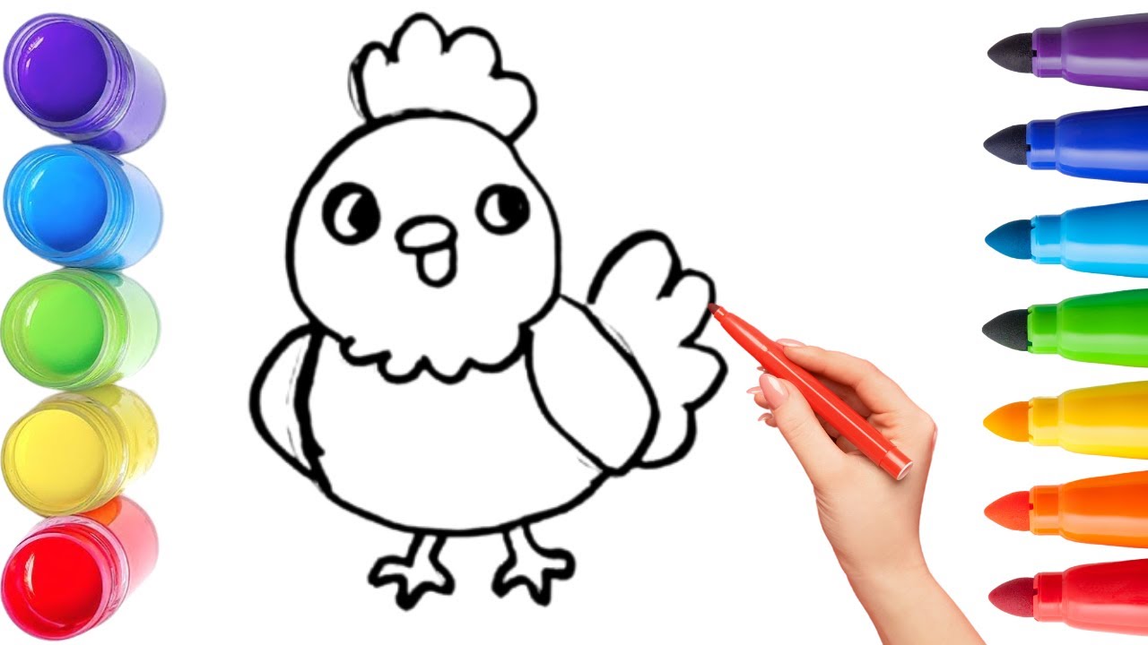 Как нарисовать курицу. Рисование, раскрашивание и живопись для детей и малышей. Детское искусство...