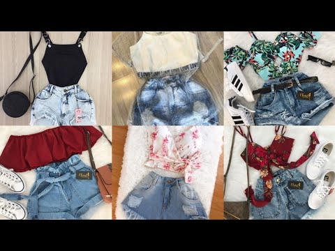 Ladies Crop Top Design, New Stylish Top With Denim Shorts