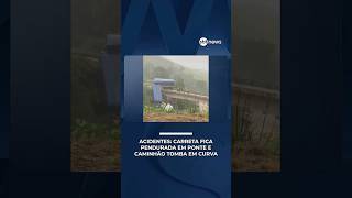 Footage: semi-trailer truck hangs precariously from bridge and truck overturns on highway | #SBTNews