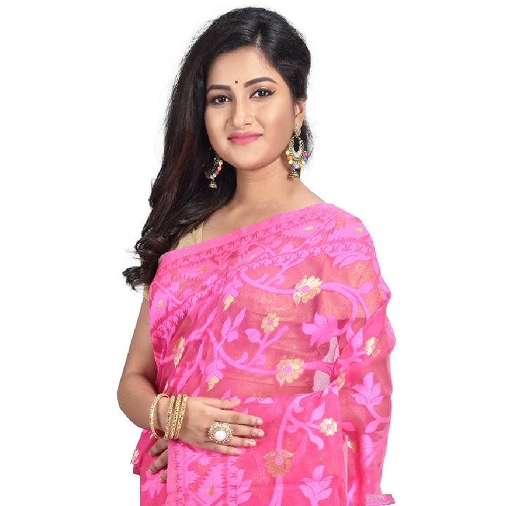 Aishani Collection Woven Embroidered Cotton Silk Dhakai Jamdani Saree (Pink)
