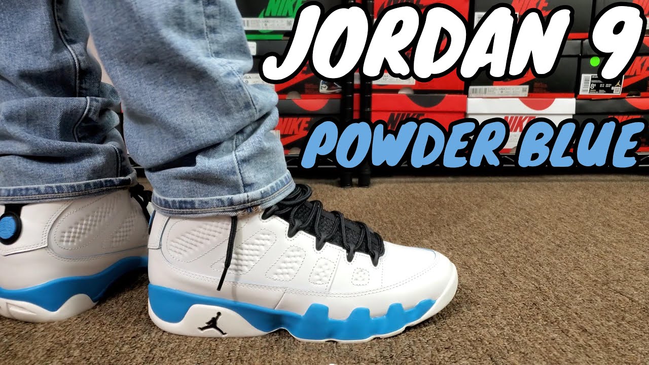 Nike White And Blue 9s 219 Powder Blue Jordan Retro On Feet Retro