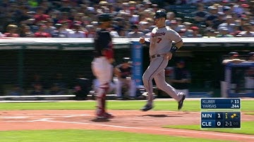 MIN@CLE: Mauer scores from third on throwing error