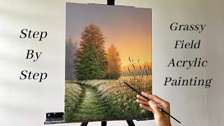 How to PAINT Grass Field Landscape | ACRYLIC PAINTING