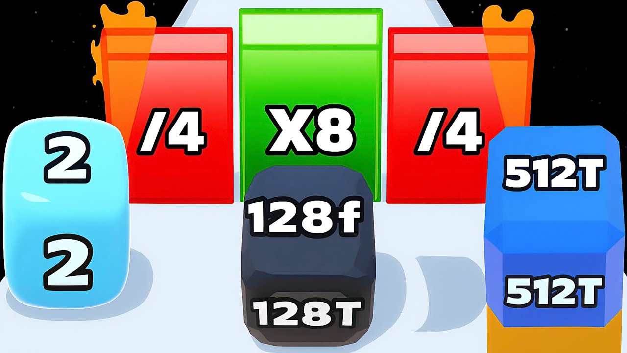 Jelly Run 2048 SHOWDOWN Gameplay | 3 Shapes Race Challenge |64M vs 128K vs 32B vs 8T Battle