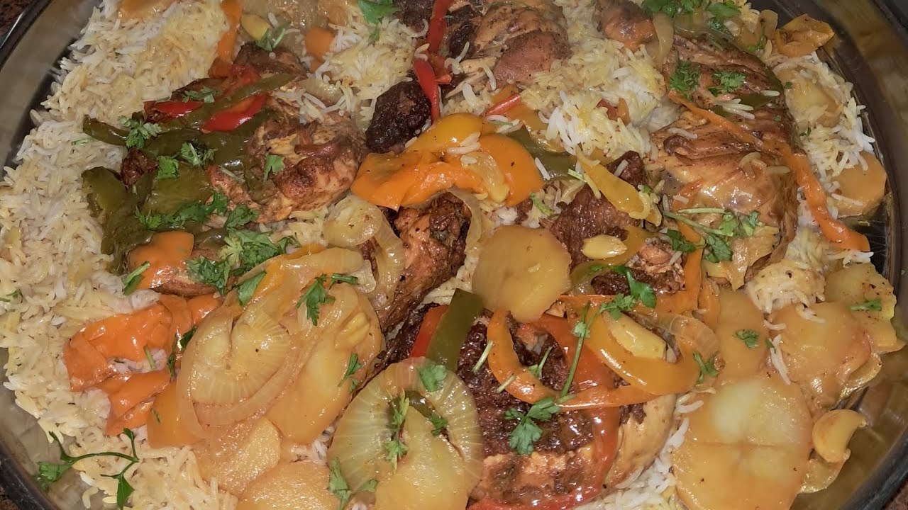 مدفون الدجاج بالخضار بدون بهارات،Almudfoon chicken with rice without spices 
