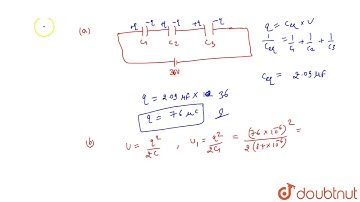 Three capacitors having capacitances of `8.4 muF, 8.2muF` and `4.21muF` are connected in series ...