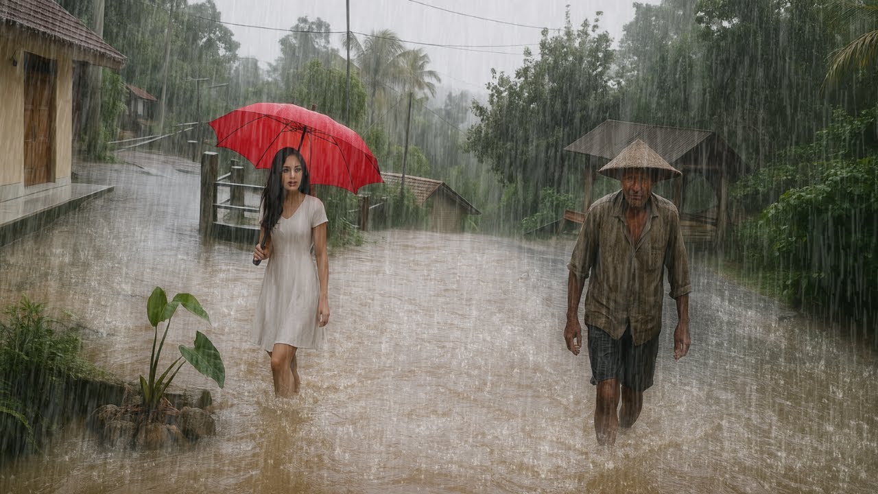 Heavy Rain and Very Strong Wind Storms Hit Village Life, Walking Amid ...