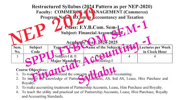 NEP 2020 | SPPU | FYBCOM SEM -1 | Financial Accounting -I | 2024 Pattern | #sppu #syllabus #account