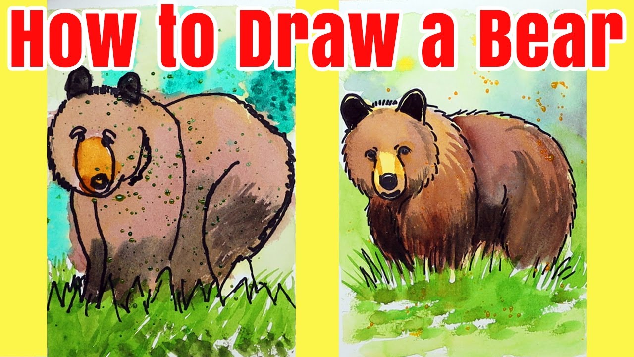 How to Draw and Paint a Grizzly Bear Kids Watercolor Tutorial YouTube