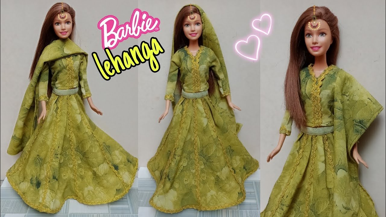 Making beautiful green lehanga for Barbie doll diy doll lehanga easyADoll designer ️ YouTube