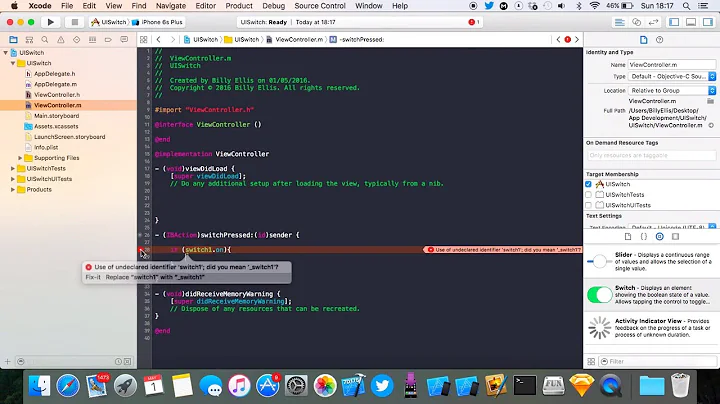 Xcode 7 iOS - UISwitch Control Tutorial (Objective-C)