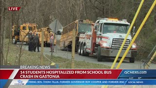 14 Gaston County students sent to hospital after bus crashes into woods