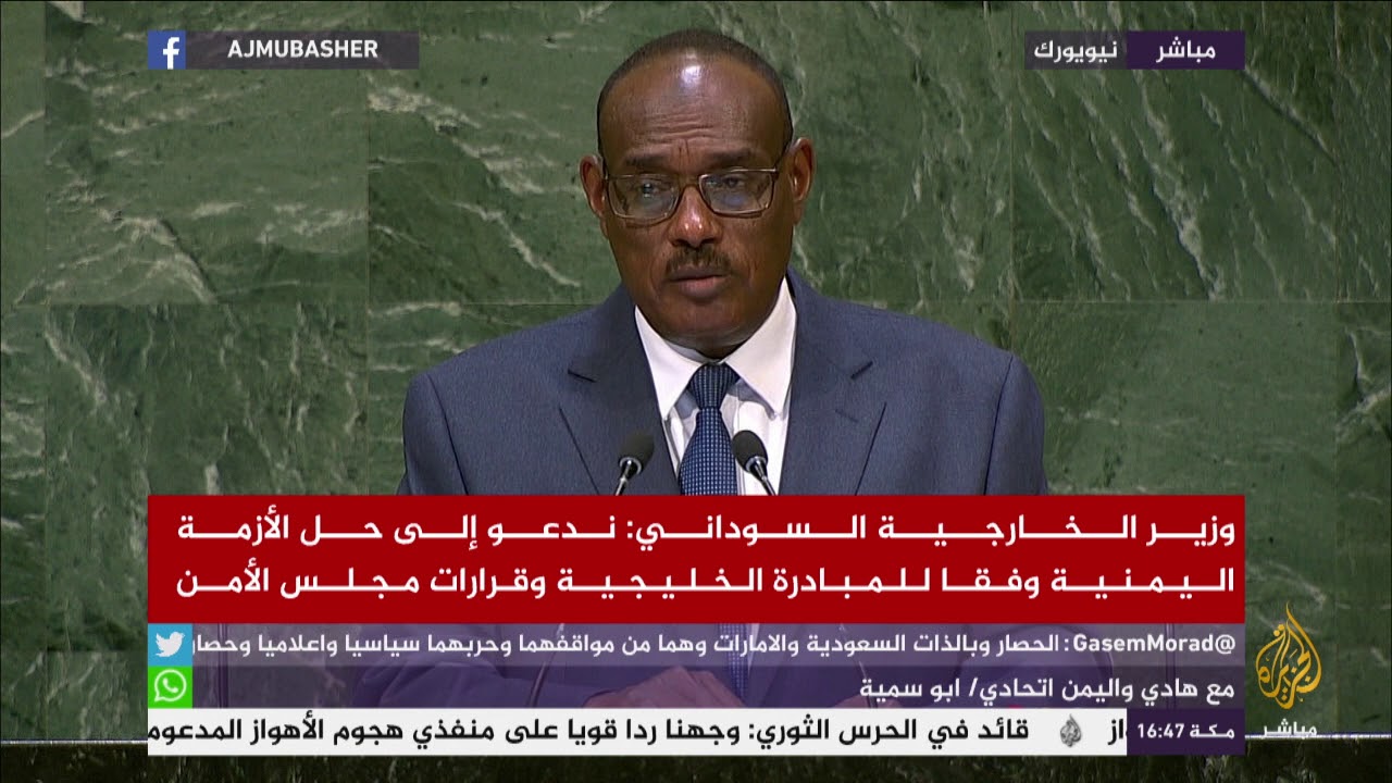 وزير الخارجية السوداني: ندعو إلى حل الأزمة اليمنية وفقا للمبادرة الخليجية وقرارات مجلس الأمن