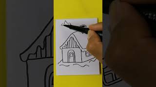 🟢 Como Dibujar una CASA de NAVIDAD ⭐ Dibujar un Paisaje de Invierno Nieve  #shorts