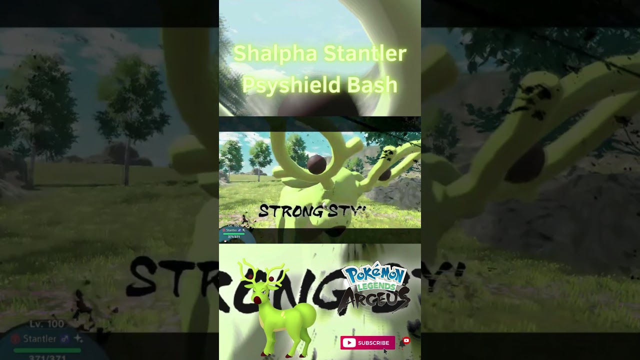Shiny Alpha Hisuian Stantler Signature Move Psyshield Bash in Pokemon Legends Arceus