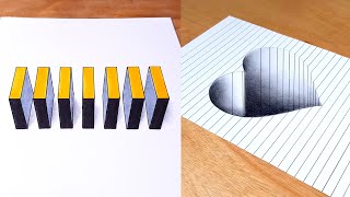 How to Draw - Easy 3D Boxes & Heart Hole Illusion Art