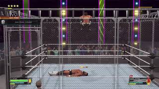 AJ Styles dives off the Steel Cage onto Robert Roode on WWE 2K22
