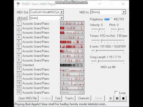 [Black MIDI] Bad Apple 10 Million (740k + 1.76 million + 9.8(6.6)million) - 我的天啊！！發生了什麼我的電腦？
MIDI By : MrBurn37000vrMade By : Cameron Troy Russel
this is called blue shell for hedley family mode
i made the midis merged
MIDI : https://dr