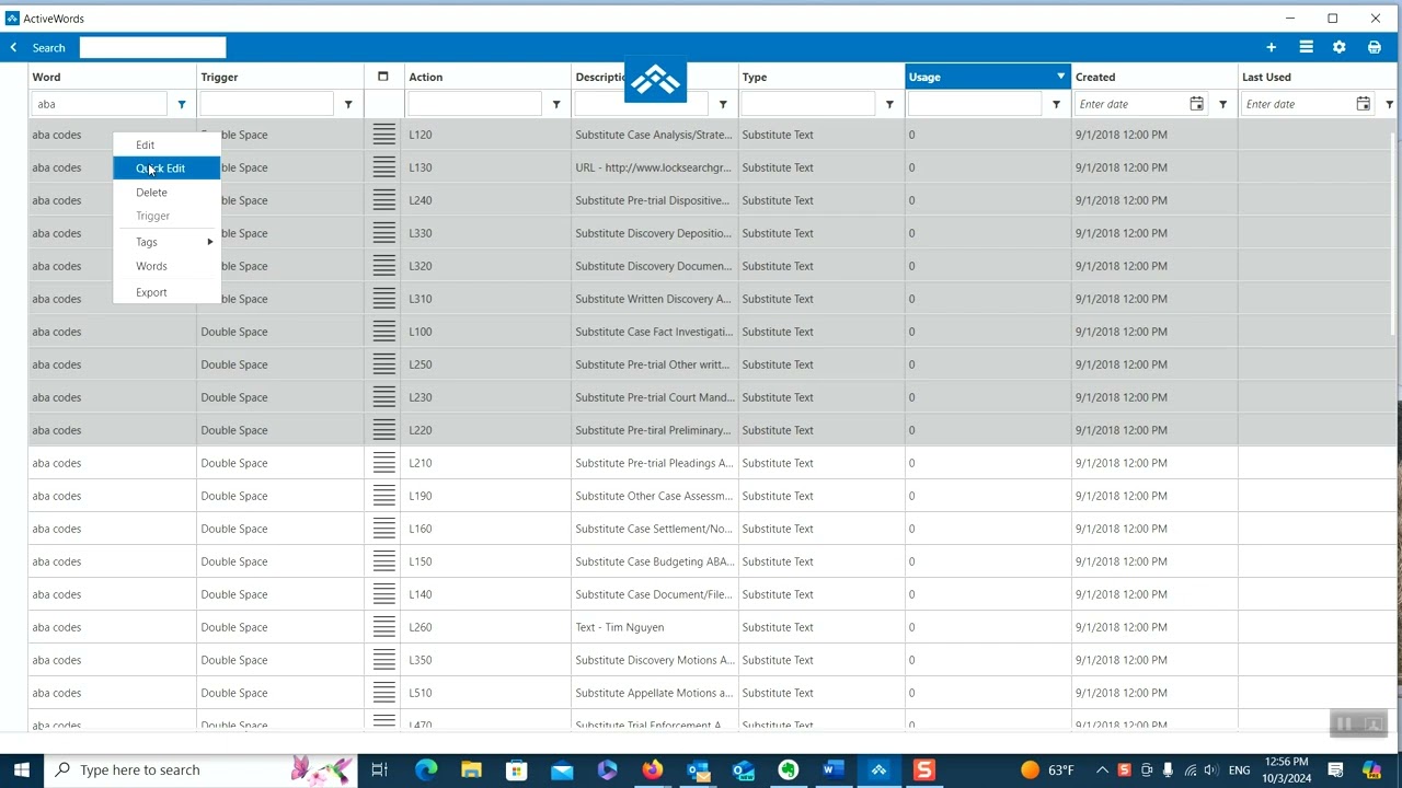 ActiveWords Quick Edit