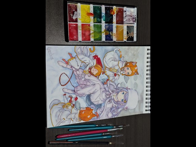 ミニ色紙に描いてみよう】アナログイラストメイキング/透明水彩/ - YouTube