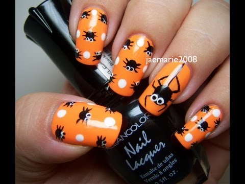 Halloween Nail Design- Polka Dot Spiders