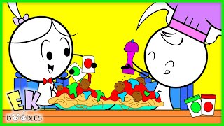 Pretend Play Kids Cooking Foods in Restaurant! Fun EK Doodles Video!!