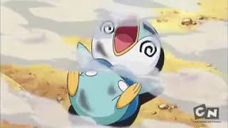 Piplup get hit by the Gible's draco meteor